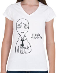 printfashion Good morning - Jó reggelt kávézás - Női V-nyakú póló - Fehér (12047391)