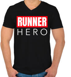 printfashion RUNNER HERO - Férfi V-nyakú póló - Fekete (11370374)