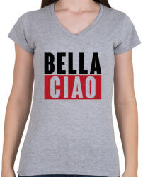 printfashion BELLA CIAO - fekete-piros - Női V-nyakú póló - Sport szürke (5355057)