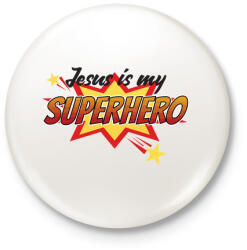 printfashion Jesus Is My Superhero - Kitűző, hűtőmágnes - Fehér (3081072)
