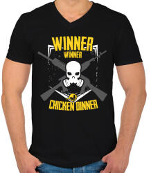 printfashion PUBG - WINNER WINNER CHICKEN DINNER - Férfi V-nyakú póló - Fekete (826394)