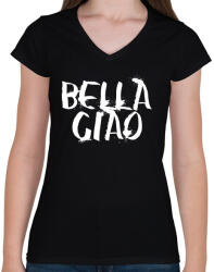 printfashion Bella ciao graffiti fehér - Női V-nyakú póló - Fekete (4310295)