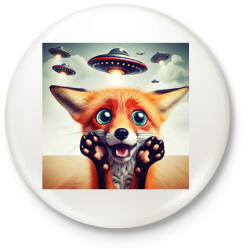 printfashion Fura cuki vicces ijedt róka - UFÓ invázió - Kitűző, hűtőmágnes - Fehér (15265289)