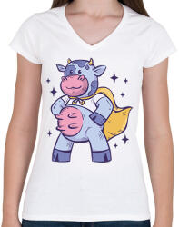 printfashion Szuper tehén - Női V-nyakú póló - Fehér (7526744)