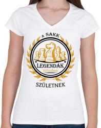 printfashion A sakk legenda - Hónappal - Női V-nyakú póló - Fehér (7451942)