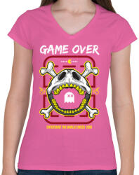 printfashion Pac Man vége - Női V-nyakú póló - Rózsaszín (60615)