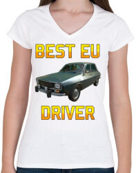 printfashion PUBG - Best EU Driver - Női V-nyakú póló - Fehér (874496)