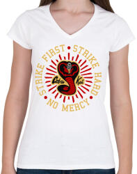 printfashion Strike first, Strike hard, No mercy - Cobra Kai - Női V-nyakú póló - Fehér (4579820)