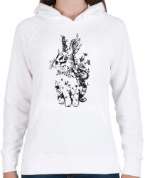printfashion nyuszi virágokkal fekete - Női kapucnis pulóver - Fehér (14453215)