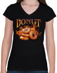 printfashion Donut - Női V-nyakú póló - Fekete (16179808)