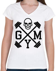 printfashion Gym - koponyával - Női V-nyakú póló - Fehér (16175235)