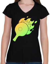 printfashion pingpong - Női V-nyakú póló - Fekete (4112921)