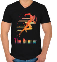 printfashion A futó - Férfi V-nyakú póló - Fekete (1433360)