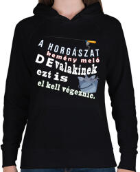printfashion Kemény meló a pecázás - Női kapucnis pulóver - Fekete (2614909)