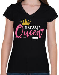 printfashion Sminkes királynő - Női V-nyakú póló - Fekete (2763575)