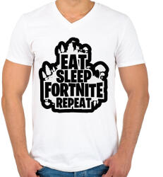 printfashion Eat Sleep Fortnite Repeat - Férfi V-nyakú póló - Fehér (16857774)