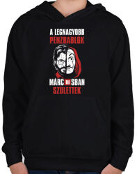 printfashion A legnagyobb pénzrablók márciusban születtek - Gyerek kapucnis pulóver - Fekete (4679658)