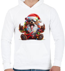 printfashion Vicces karácsonyi gitáros rocker party medve - Férfi kapucnis pulóver - Fehér (15239042)