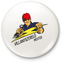 printfashion Villanyszerelő mester - Kitűző, hűtőmágnes - Fehér (6546390)