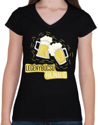 printfashion Legénybúcsú hajnalig - Női V-nyakú póló - Fekete (6208340)