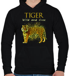 printfashion tiger wild and free - Férfi kapucnis pulóver - Fekete (10754239)