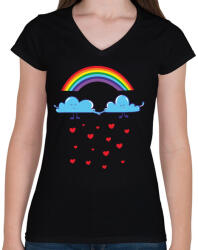 printfashion Felhőcskék - Női V-nyakú póló - Fekete (416269)