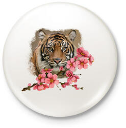 printfashion Tigris virággal - Kitűző, hűtőmágnes - Fehér (13895689)