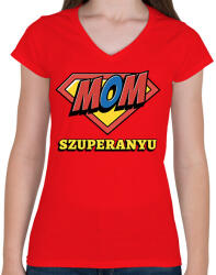 printfashion SZUPERANYU - Női V-nyakú póló - Piros (11499392)