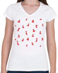 printfashion Winter foxes pattern woman - Női V-nyakú póló - Fehér (242344)