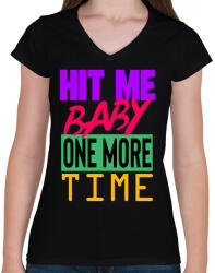 printfashion Hit Me Baby, One More Time - Női V-nyakú póló - Fekete (4647412)