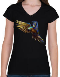 printfashion Papagáj portré - Női V-nyakú póló - Fekete (4847663)