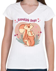 printfashion Szeretlek anya - Mókusos - Női V-nyakú póló - Fehér (6670268)