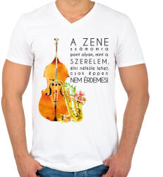 printfashion A zene számomra. - Férfi V-nyakú póló - Fehér (254421)