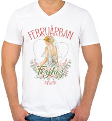 printfashion Februárban férjhez megyek - Férfi V-nyakú póló - Fehér (7338326)