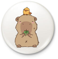 printfashion Capybara kismadárral - Kitűző, hűtőmágnes - Fehér (13856865)