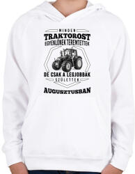 printfashion TRAKTOROS SZÜLINAP - Augusztus - Gyerek kapucnis pulóver - Fehér (2645187)