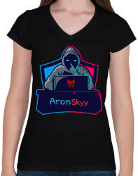 printfashion AronSkyy - Női V-nyakú póló - Fekete (2866542)