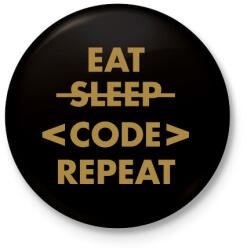 printfashion Eat, Code, Repeat - Kitűző, hűtőmágnes - Fekete (7241193)
