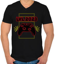 printfashion LVL2023 - Férfi V-nyakú póló - Fekete (10281439)
