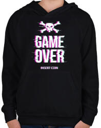 printfashion Game Over - Insert coin - Gyerek kapucnis pulóver - Fekete (5701131)