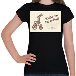printfashion Kellemes Húsvétot - Biciklis nyúl - Női póló - Fekete (6330697)