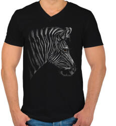 printfashion Zebra portré - Férfi V-nyakú póló - Fekete (5027807)