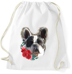 printfashion Francia bulldog virággal - Sportzsák, Tornazsák - Fehér (13896793)
