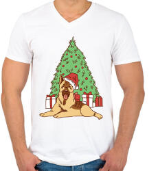 printfashion Karácsonyi kutya - Férfi V-nyakú póló - Fehér (11284557)