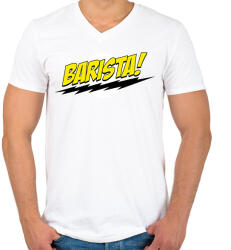 printfashion Barista logó - Férfi V-nyakú póló - Fehér (1600154)