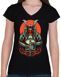 printfashion samurai - Női V-nyakú póló - Fekete (13735546)