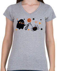 printfashion Halloweeni szellem - Női V-nyakú póló - Sport szürke (5512741)
