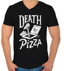 printfashion Death by pizza - Férfi V-nyakú póló - Fekete (382767)