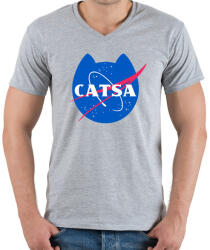 printfashion CATSA - Férfi V-nyakú póló - Sport szürke (4368347)