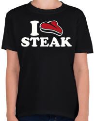 printfashion I love steak - Gyerek póló - Fekete (2148931)